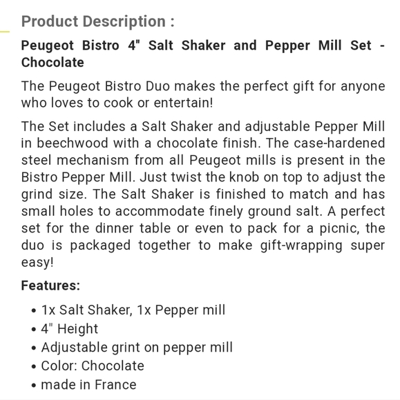 Peugeot Compact Pepper Mill and Salt Shaker Set  BinY - Picture 8 of 8
